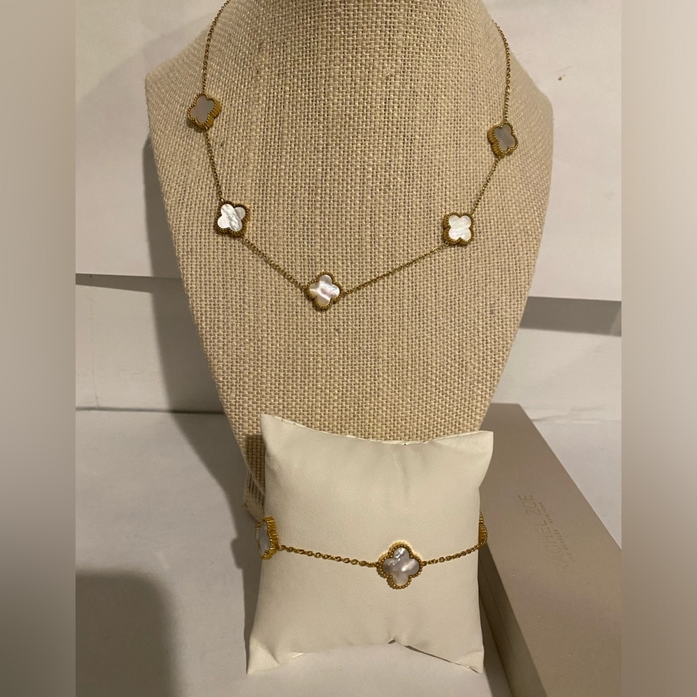 Rachel Zoe Gold plated Sterling silver Clover Alhambra Style Bracelet + Necklace
